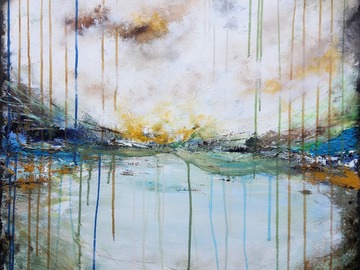 Sell Artworks: XXL Clouds over the lake 80 x 80 cm Abstract Painting