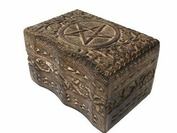 Post Now: Hand Carved 6 x 4 inch Wooden Pentagram Compartment Box