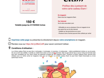 Vente: E-carte cadeau Étam (150€)