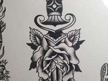 Tattoo design: Rose and Dagger