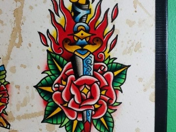Tattoo design: Colour rose and dagger