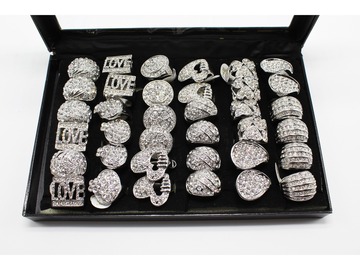 Buy Now: 36 Silver Bling Rhinestone Rings in Display Case