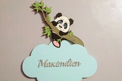 Vente au détail: Plaque de porte de chambre panda pour prénom personnalisable