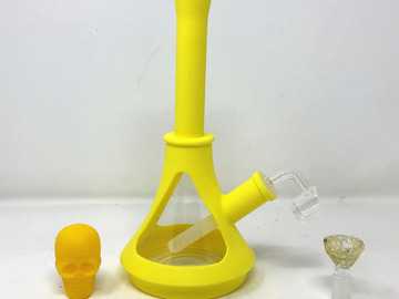  : 10" Silicone & Glass Beaker Hybrid Bong w/Quartz Banger, Tool & S