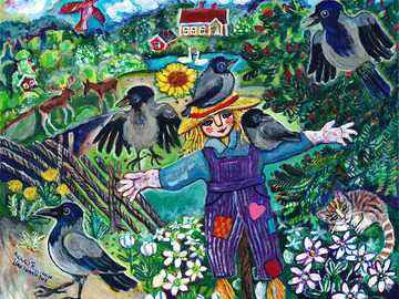 Myydään taidetta: Naivistinen maalaus linnunpelättimestä