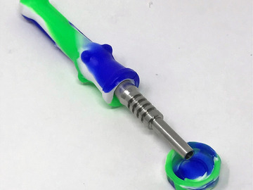Post Now: 7" Silicone Honey Straw with Titanium Tip & Cap - Royale & Lime