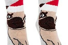 Bulk Lot (Liquidation & Wholesale): Women’s Christmas Pug Dog Faux Fur Fuzzy Winter Animal Socks
