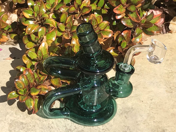 Post Now: 5" Double Recycler Thick Glass Dab Rig Shower Perc & Quartz Bange