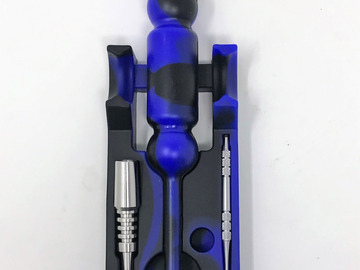 Post Now: Silicone Nectar Kit w/Honey Straw Dab Tool Titanium Nail - Blue &