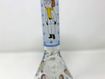 Post Now: 8" Glow in the Dark, Morty Design on Thick Glass Beaker Bong w/14