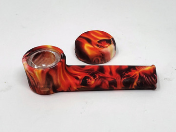 Post Now: 3.5" Silicone Hand Spoon Pipe Glass Bowl w/cap Fire Skull Design