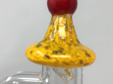 Post Now: Handmade Thick Glass Orange Carb Cap with Gold Accents