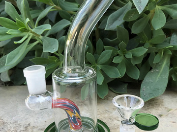 Post Now: Best! 6" Water Rig with Colored Shower Perc 14mm Herb Bowl - Sage