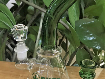  : 7" Glass Buzz Beaker Shower Perc Water Bong w/Green Bent Neck & 2
