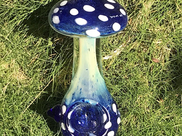 Post Now: Collectible 4.5" Fumed Glass Handmade Mushroom Hand Pipe - Blue f