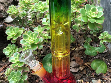 Post Now: 12" Rasta Colors Water Pipe Glass Bong w/Double Perc, Ice Catcher