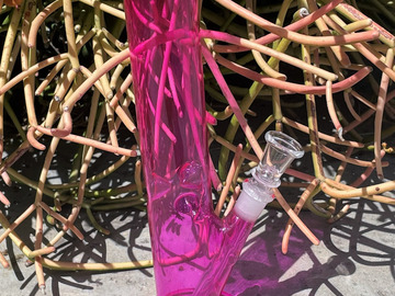 Post Now: 10" Straight Transparent Pink Glass Bong w/Ice Catcher Slide in S