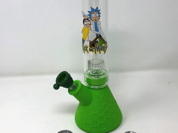  : Collectible 10" Green Silicone & Glass Beaker Bong Shower Perc in