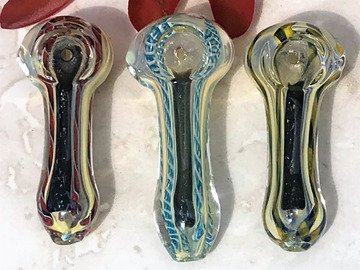 Post Now: New 3" Fumed Dicro Stripe Glass Handmade Spoon Pipe - Assorted Co