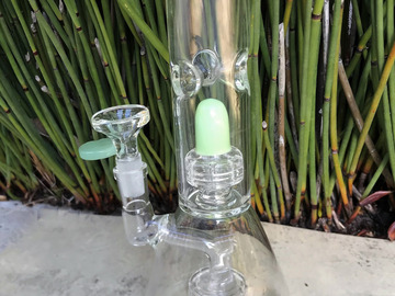 Post Now: 8" Thick Glass Beaker Double Shower Perc & Dome Perc Rig 14mm Bow