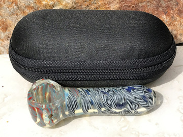 Post Now: New! Fumed Glass 3.5" Spoon Hand Pipe with Zipper Padded Case - M
