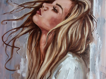 Sell Artworks: " I MISS YOU ... "- 60x50 GIRL liGHt ORIGINAL OIL PAINTING, GIFT,