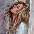 Sell Artworks: " I MISS YOU ... "- 60x50 GIRL liGHt ORIGINAL OIL PAINTING, GIFT,