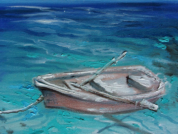 Sell Artworks: " MORE BLUE " boat SKY SEA SAND liGHt ORIGINAL OIL PAINTING, GIFT