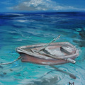 Sell Artworks: " MORE BLUE " boat SKY SEA SAND liGHt ORIGINAL OIL PAINTING, GIFT