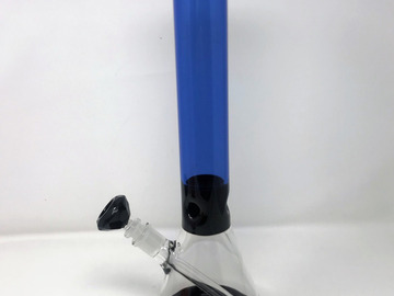 Post Now: 17" Thick & Heavy Glass Beaker Bong, in Black & Blue, w/Ice Catch