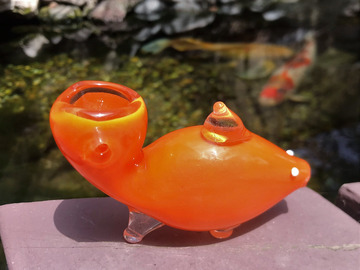 Post Now: Collectible 4" Handmade Thick Glass Fish Hand Pipe - Garibaldi