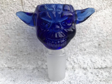 Post Now: Thick Glass 18mm Male Yoda Head Herb Bowl - Blue