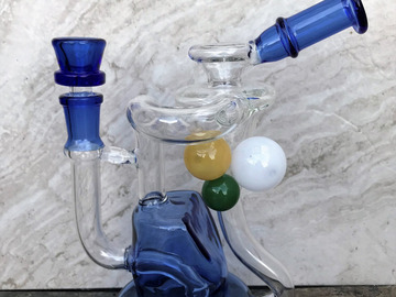 Post Now: Best 8" Glass Water Recycler/Rig/ Pipe & 14mm Male Bowl - Gold, W