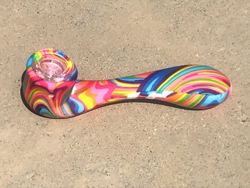  : Multi Color Silicone 5.5" Sherlock Hand Pipe with Glass Bowl