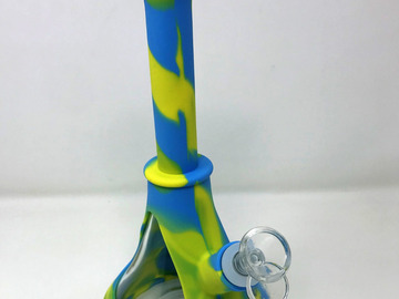 Post Now: Detachable Silicone and Glass Beaker Bong - Yellow & Light Blue 1