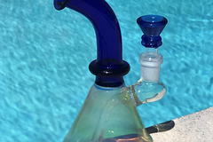 Post Now: Handmade Thick Fumed Glass Beaker 6" Rig With Blue Neck 14mm Bowl
