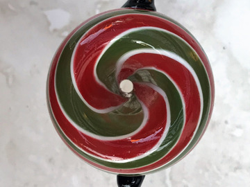 Post Now: 14mm Male Glass Bowl with 2 Notches - Green, Red, White Swirl