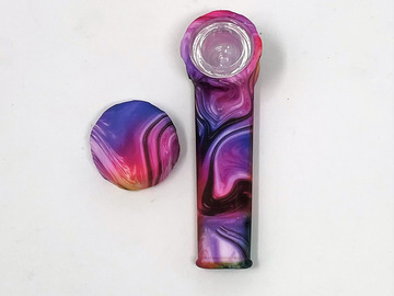  : Beautiful Multi Swirl 3.5" Silicone Hand Spoon Pipe w/Glass Bowl 