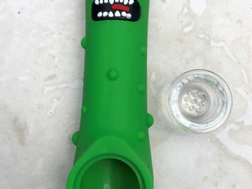 Post Now: 5" Hand Pipe Pickled Character Silicone Glass Screen Bowl