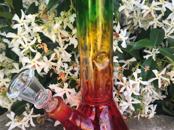 Post Now: 8" Best Value Water Bong in Rasta Color Glass with Perc, Ice Catc