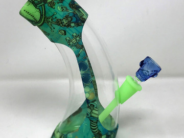 Post Now: Silicone & Thick Glass 9" Horne Bong Glow in the Dark Design w/Bl