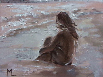 Sell Artworks: " EVENING " SUN SKY SEA SAND liGHt ORIGINAL OIL PAINTING