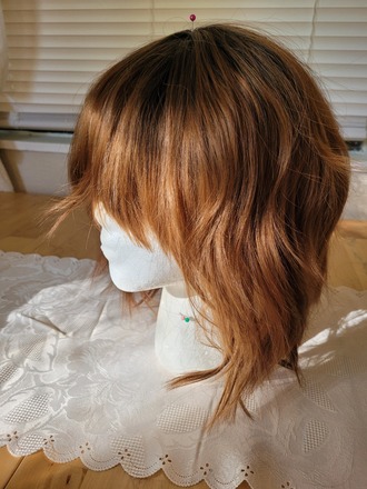 Short Brown Textured Wig with Slight Black Ombre
