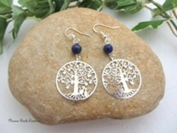 Vente au détail: Boucles d'oreilles  en Lapis Lazuli et arbre de vie. la paire - C