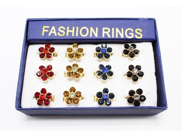 Buy Now: Dozen Rhinestone Flower Adjustable Rings #R2016
