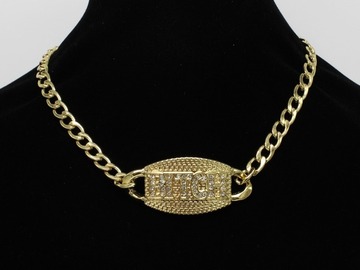 Buy Now: 24 Gold & Hematite Tone "Bitch" Rhinestone pendant Necklaces