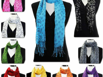 Liquidation/Wholesale Lot: Lot of 100 Peace Sign Oblong Scarves Assorted Colors Brand New