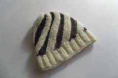 Vente au détail: Bonnet enfant spirale violet blanc laine et alpaga mohair
