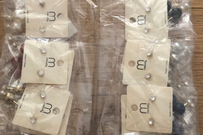 12 pairs of Stud Rhinestone Earrings with Dangle Back