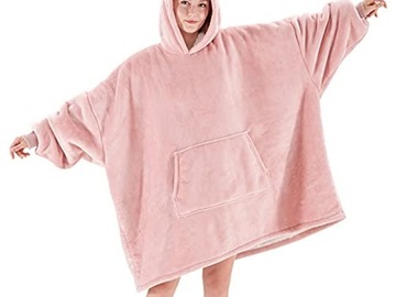 Liquidation/Wholesale Lot: Hoodie Blanket Sweatshirt with Sherpa Lining with Pocket – Pink